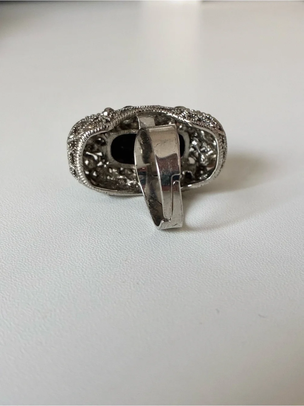 Crystal Black Stone Statement Ring, Adjustable size 8+